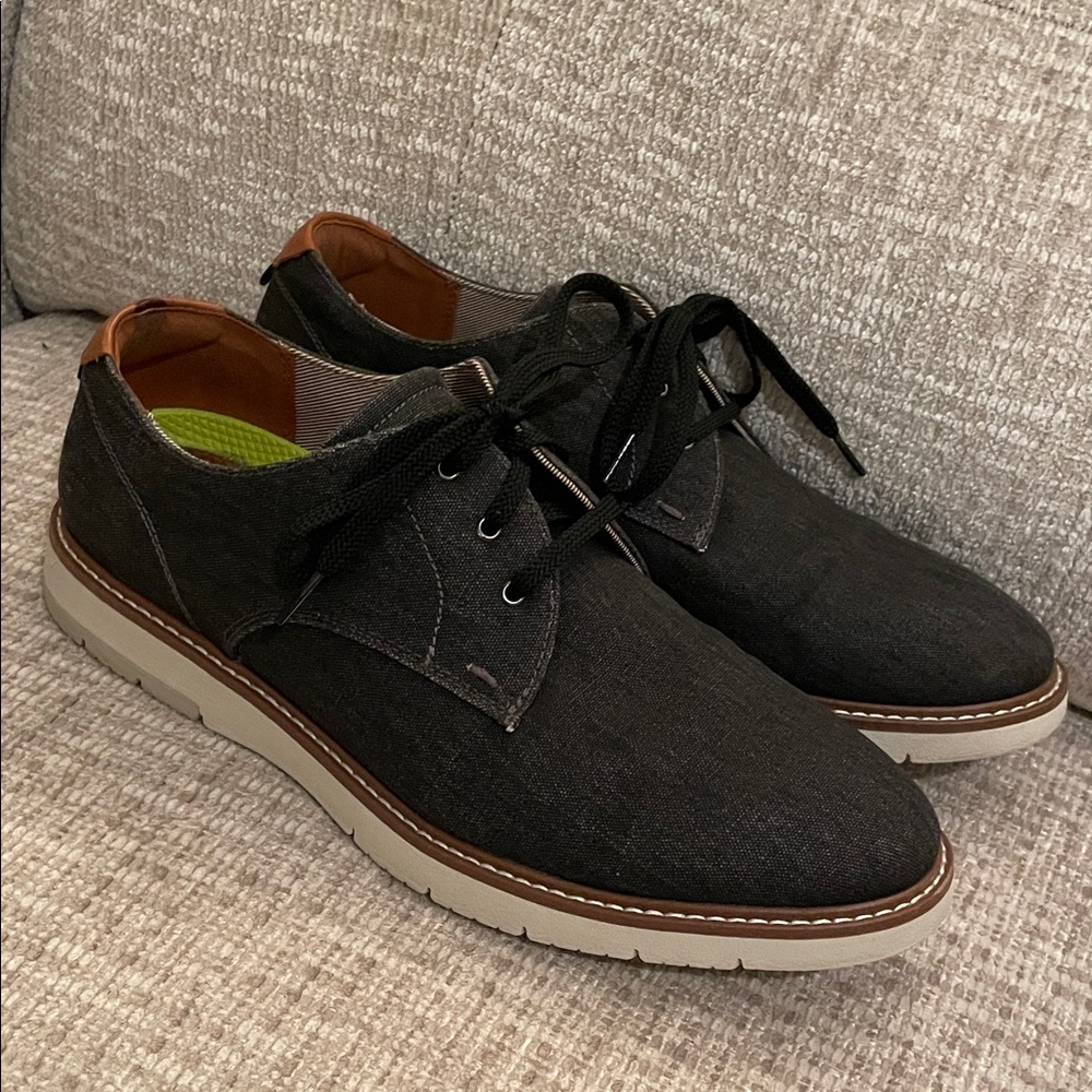 Florsheim Vibe Canvas & Leather Plain Toe Black Oxfords, Derby, Comfort-Flex EUC